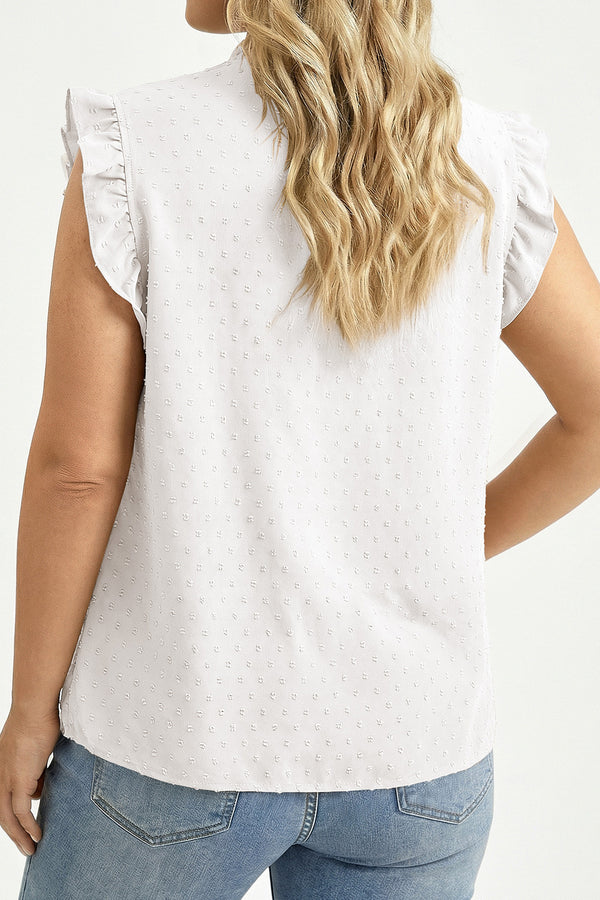 White Plus Size Swiss Dot Ruffle Lace Trim V Neck Tank Top Women UK