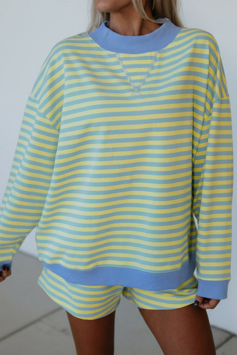 Stripe Colorblock Long Sleeve Pullover &amp; Shorts Set Women UK