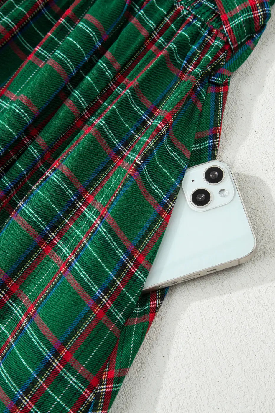 Red green tartan plaid flared midi dress dresses