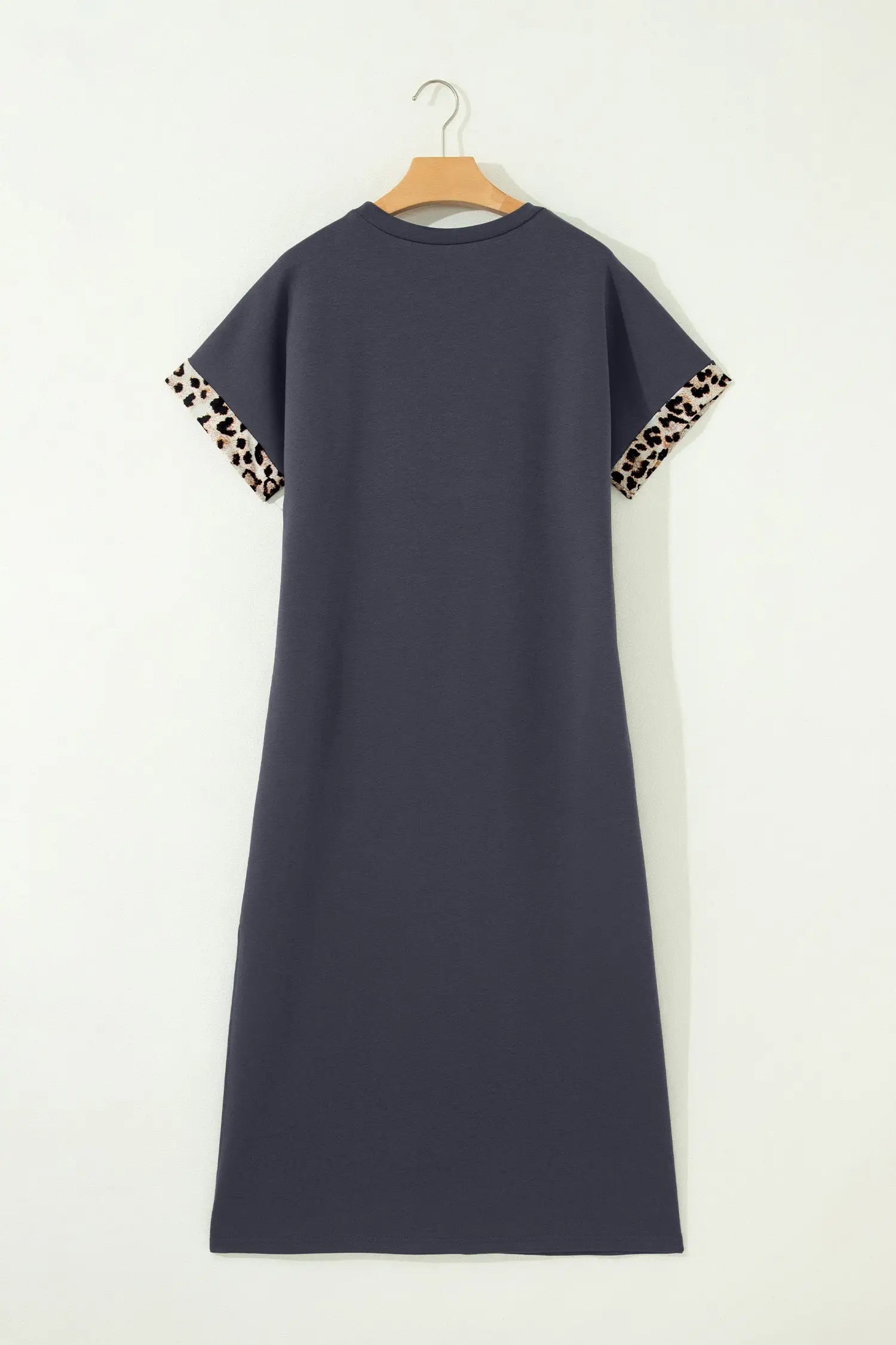 Leopard bow patch short sleeve t-shirt maxi dress thigh slit high waist dresses