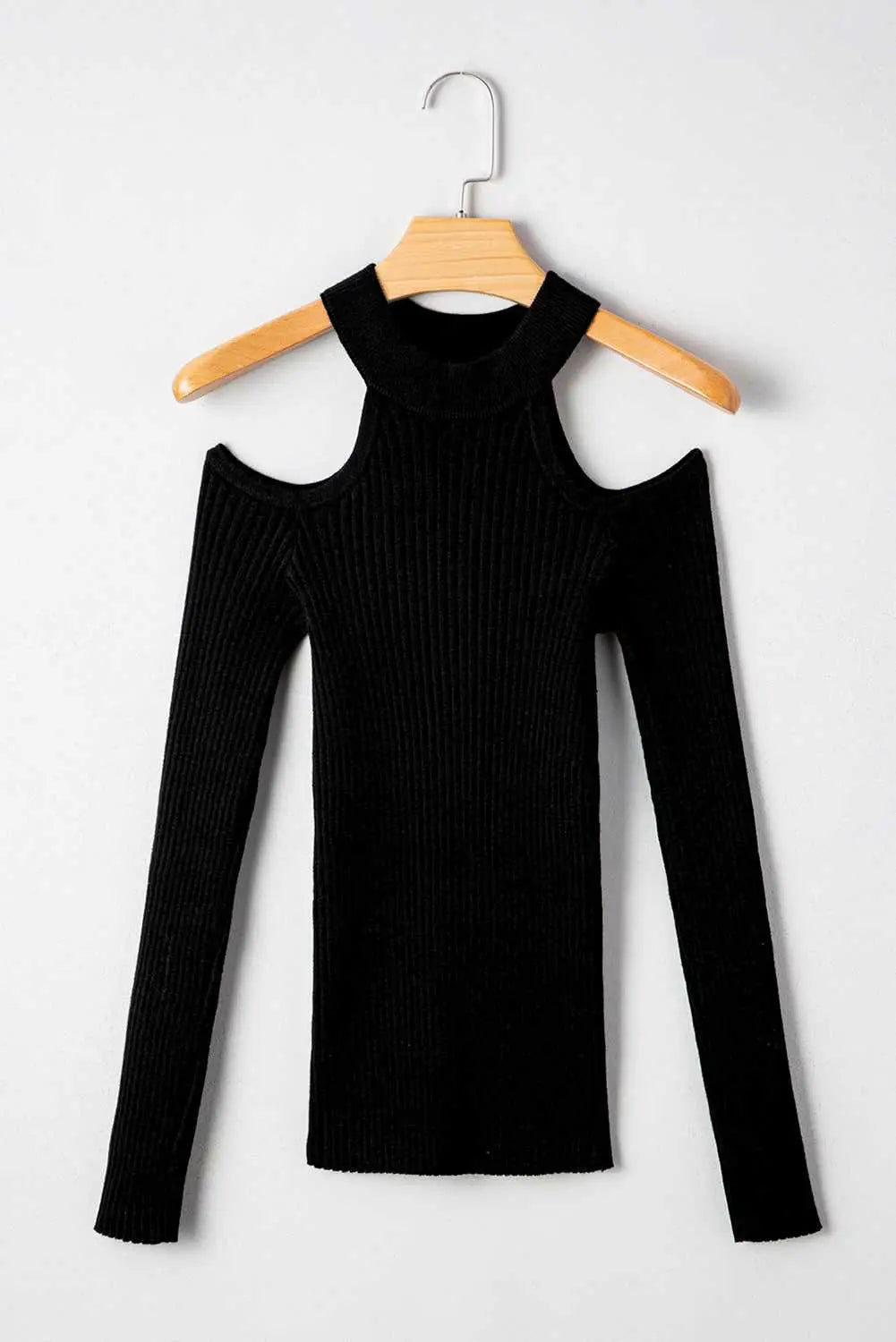 Black cold shoulder choker neck sweater sweaters
