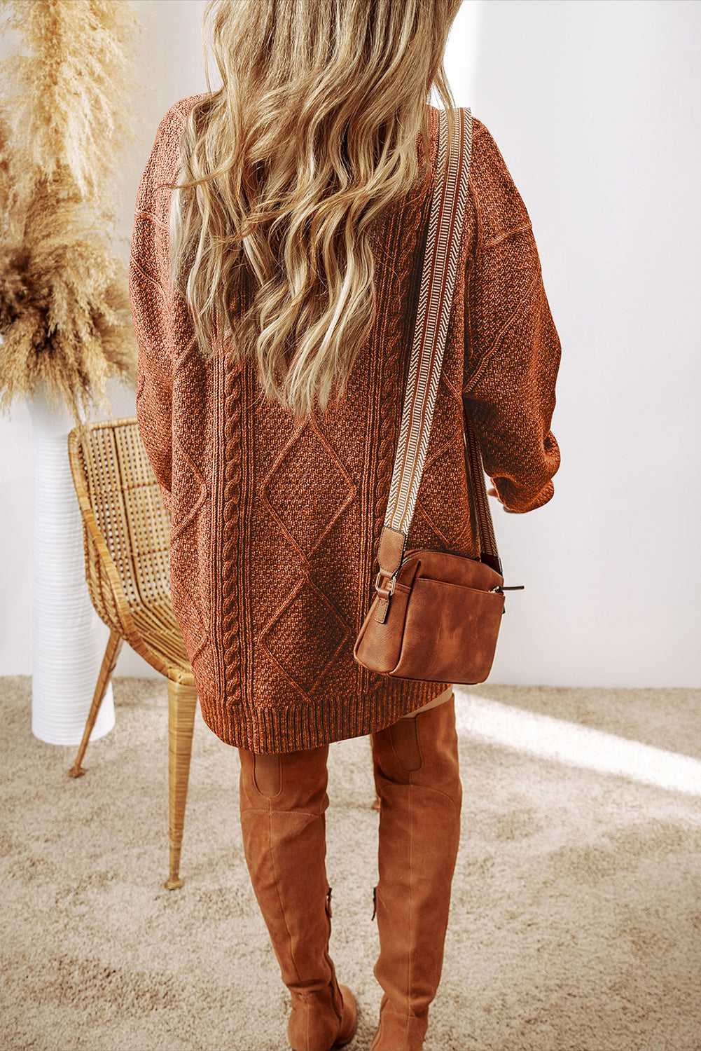 Cable Knit Jumper Dress - Drop Shoulder Loose Fit