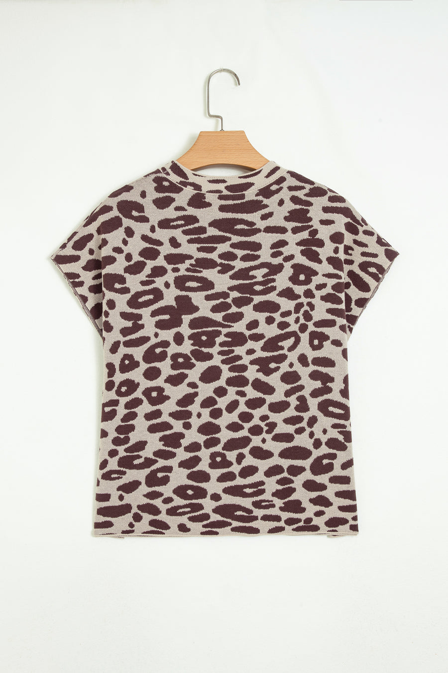 Leopard Print Short Sleeve Knit Sweater
