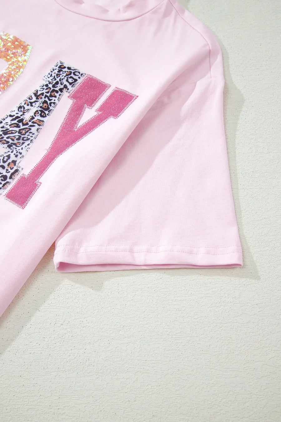 Pink Pray Sequin Leopard Patched Graphic Tee Women UK