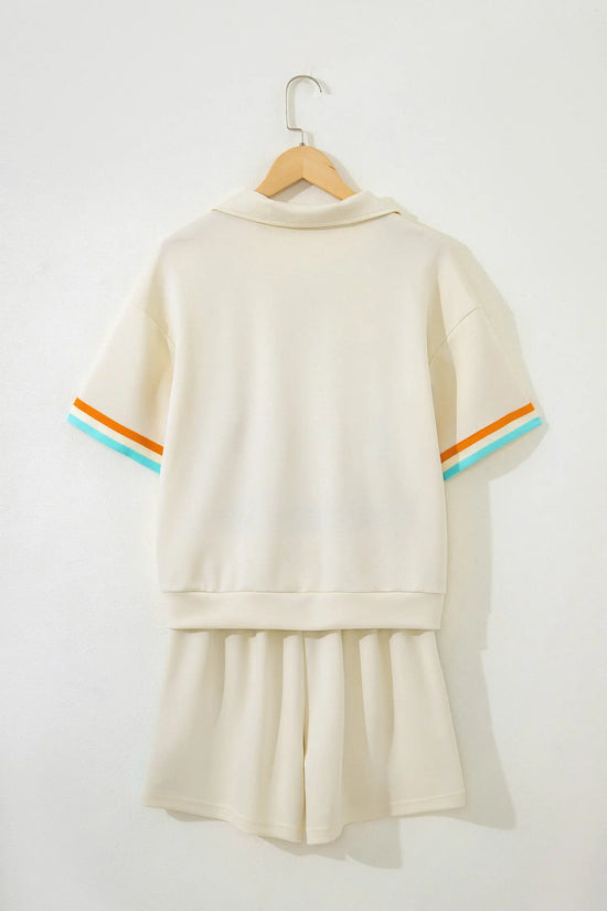 Striped half zip polo short set two piece women uk | fashionfitz