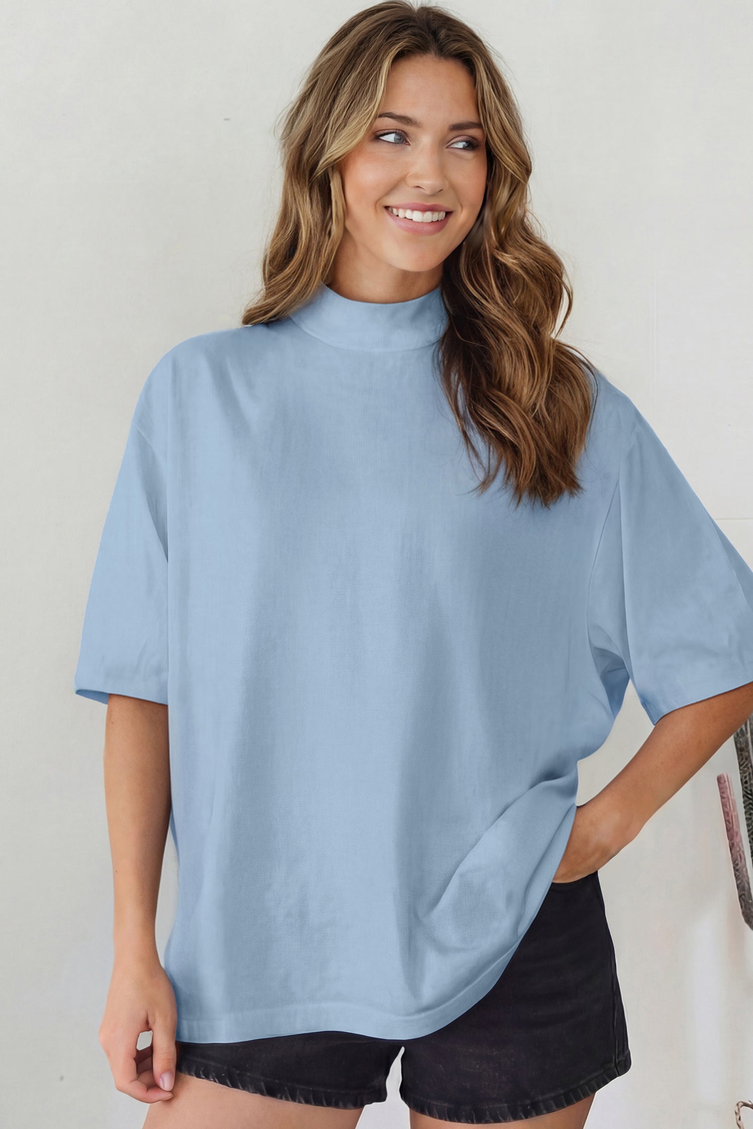 Solid Colour Oversized High Neck Tee Women UK