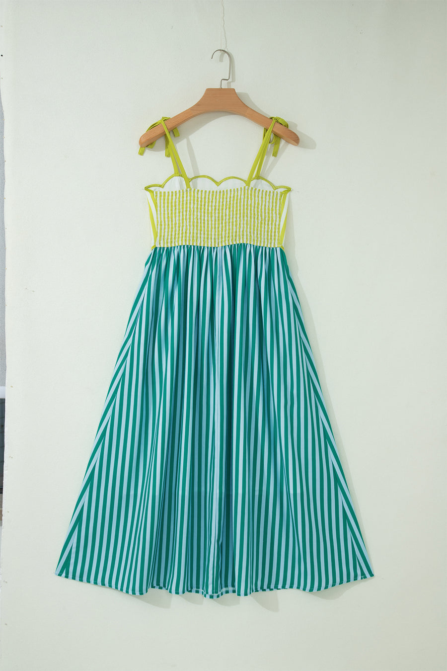 Stripe Scalloped Patchwork Knot Strap Midi Dress Women UK