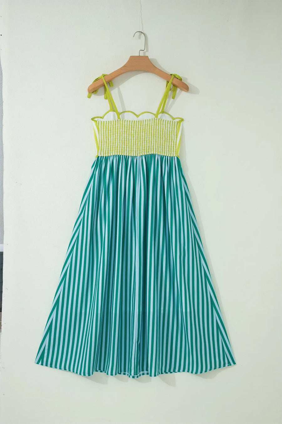Stripe Scalloped Patchwork Knot Strap Midi Dress Women UK — styled outfit look | Fashionfitz UK