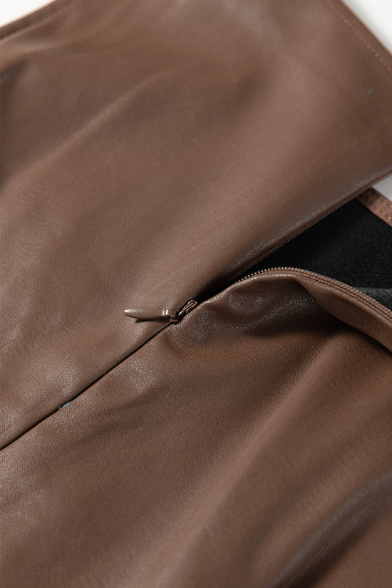 Brown Faux Leather Sleeveless Mini Dress