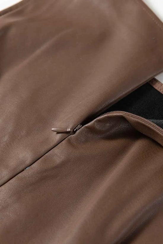 Brown faux leather sleeveless mini dress | fashionfitz