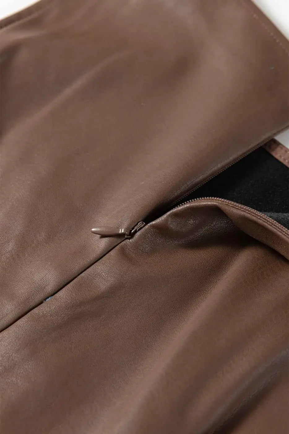 Brown faux leather sleeveless mini dress | fashionfitz
