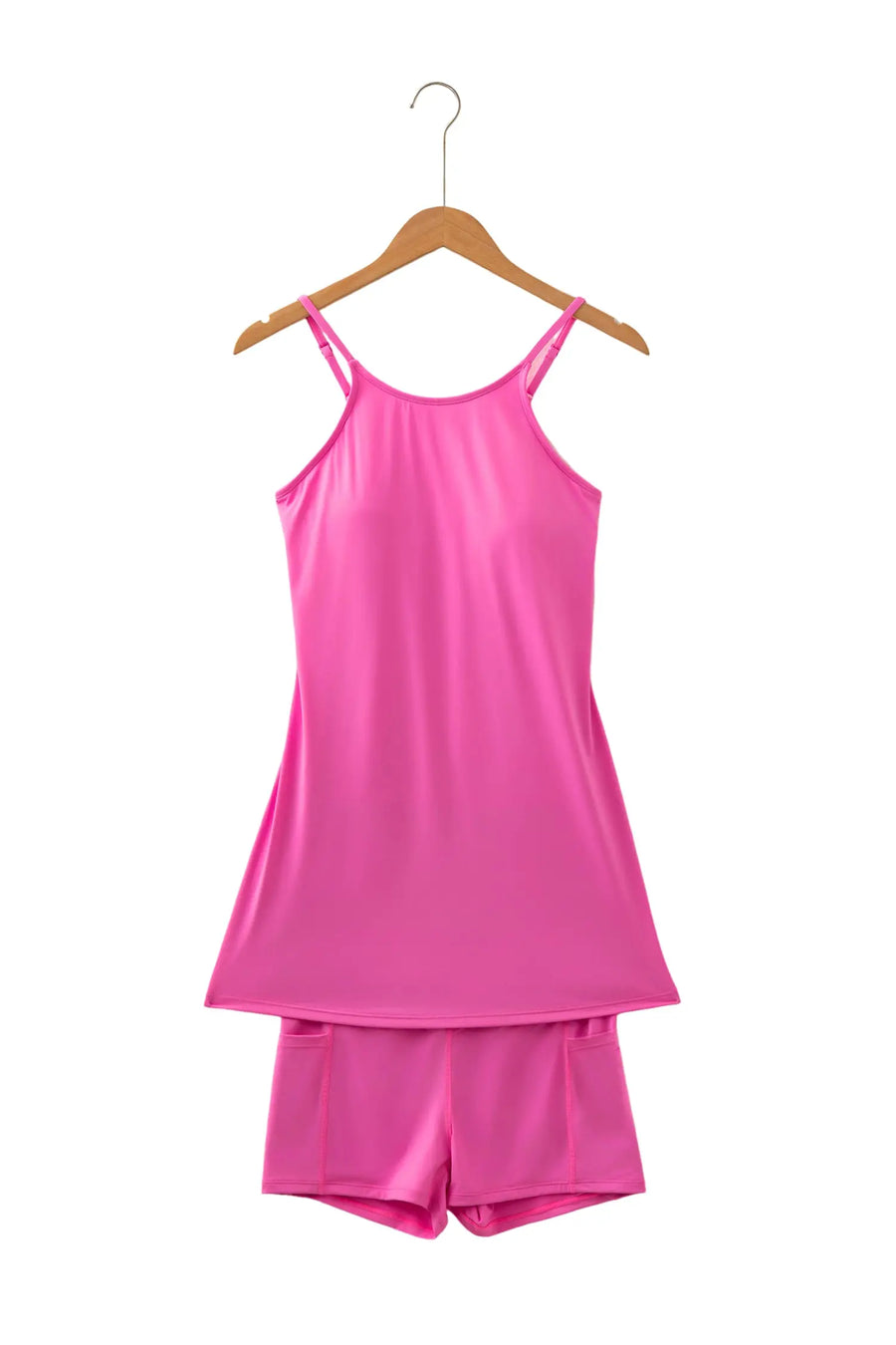 Solid Colour Tunic Tank Dress & Athletic Shorts Set Women UK
