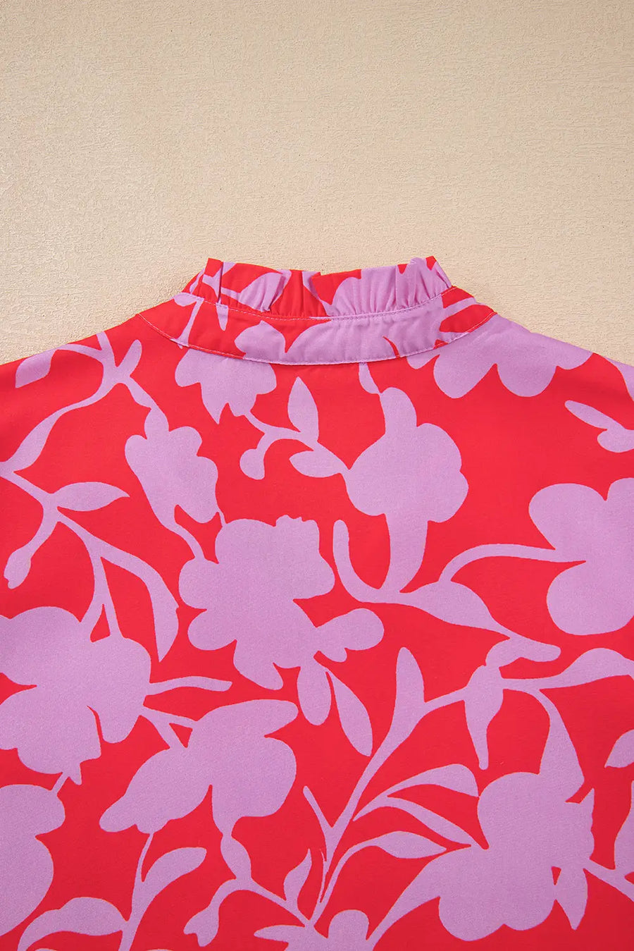 Red Floral 3/4 Sleeve Ruffle Hem Mini Dress Women UK