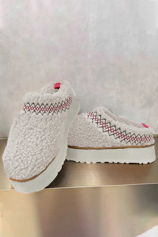 Embroidered sherpa plush winter slippers