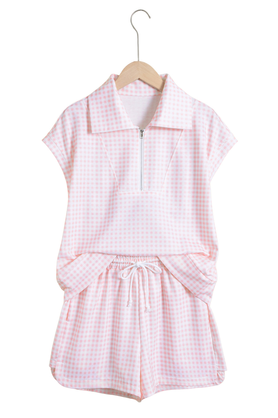 Plaid Zip Neck Sleeveless Top & Shorts Two-Piece Set Women UK