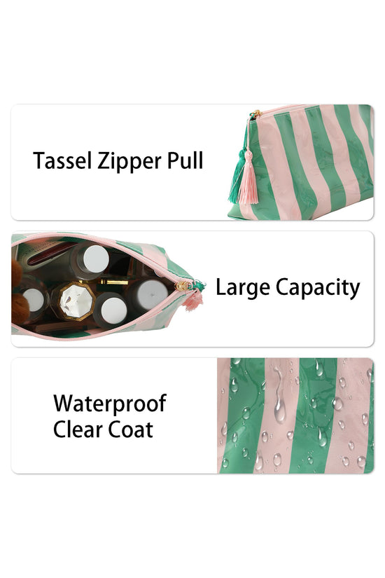 Striped Waterproof Tassel Zipper Makeup Bag Women UK