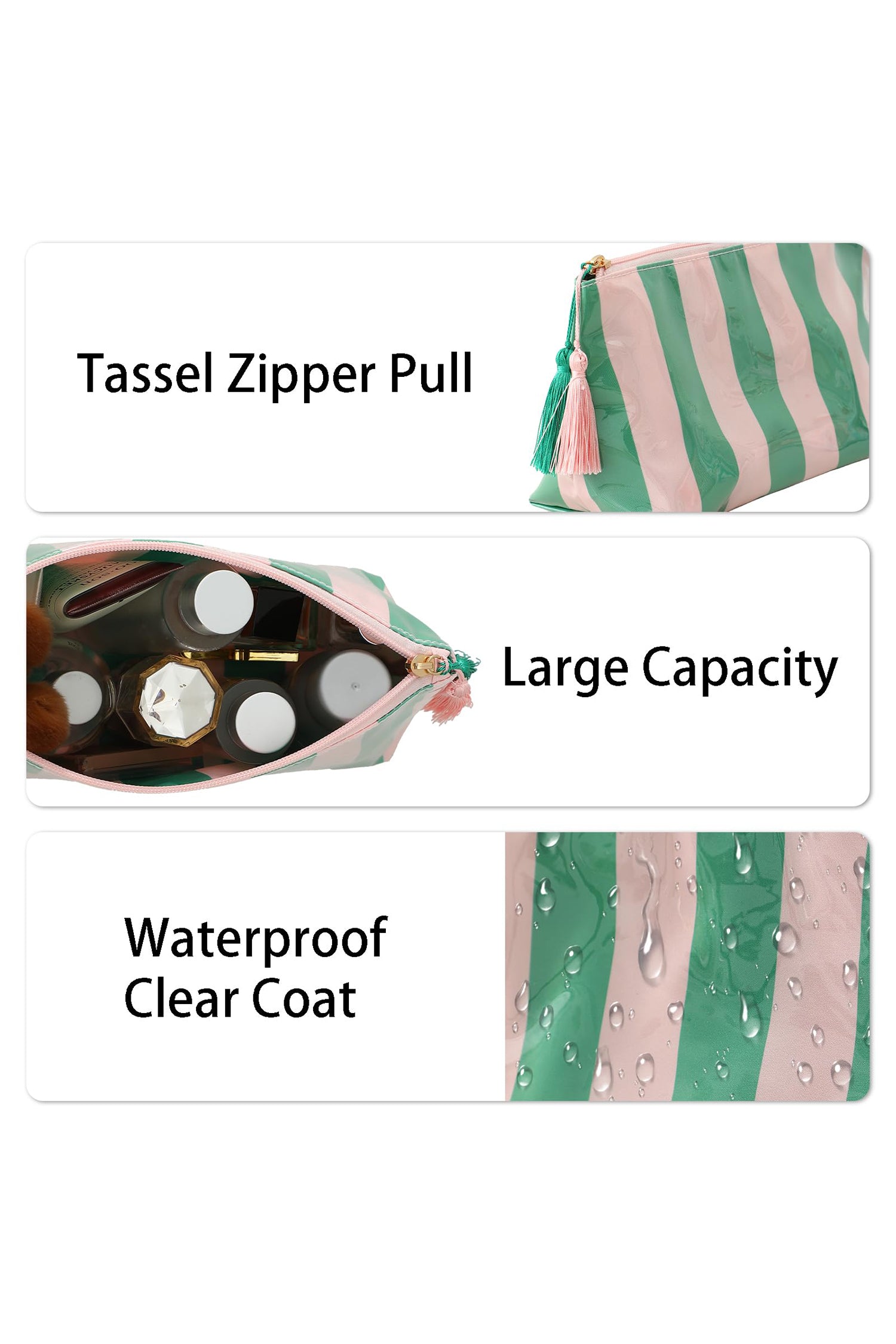 Striped Waterproof Tassel Zipper Makeup Bag Women UK