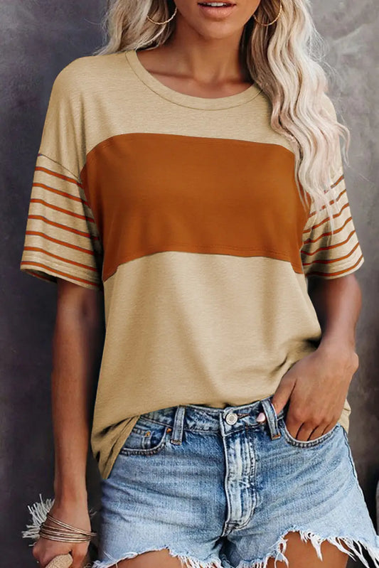 Women’s color block striped loose t-shirt | fashionfitz