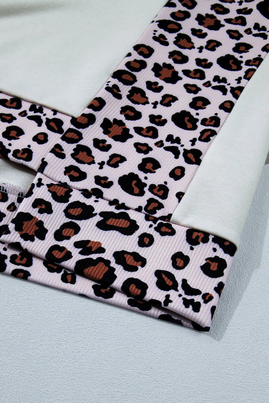 Ribbed leopard patchwork uneven hem t-shirt t-shirts