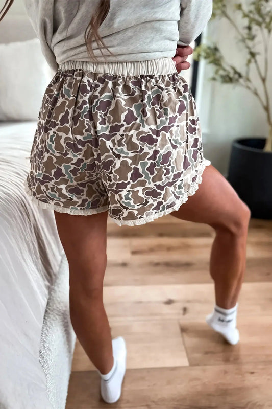 Women's camo boxer shorts back view ruffle casual summer