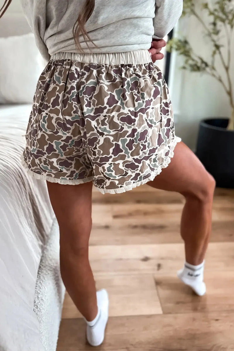 Women's camo boxer shorts back view ruffle casual summer
