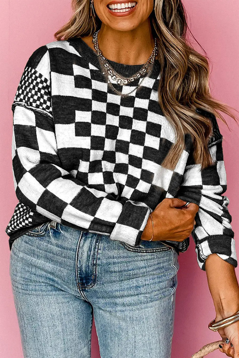 Smoky plaid soft knit jumper sweaters