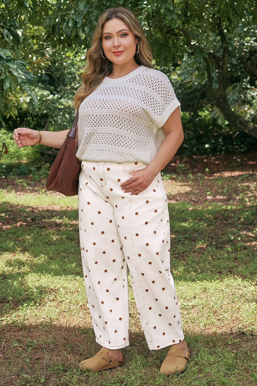 Polka Dot Print Plus Size Barrel Jeans Women UK