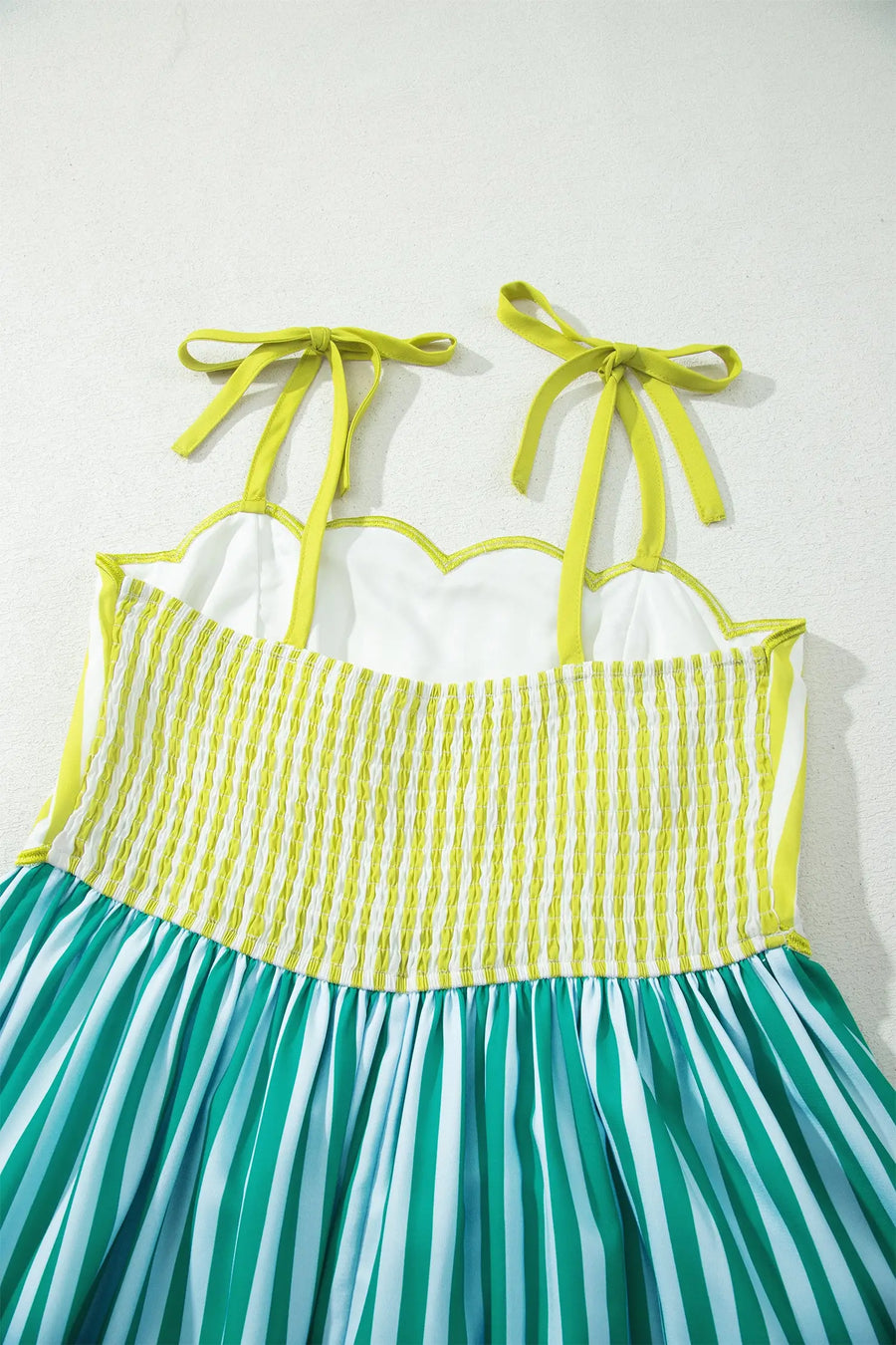 Stripe Scalloped Patchwork Knot Strap Midi Dress Women UK