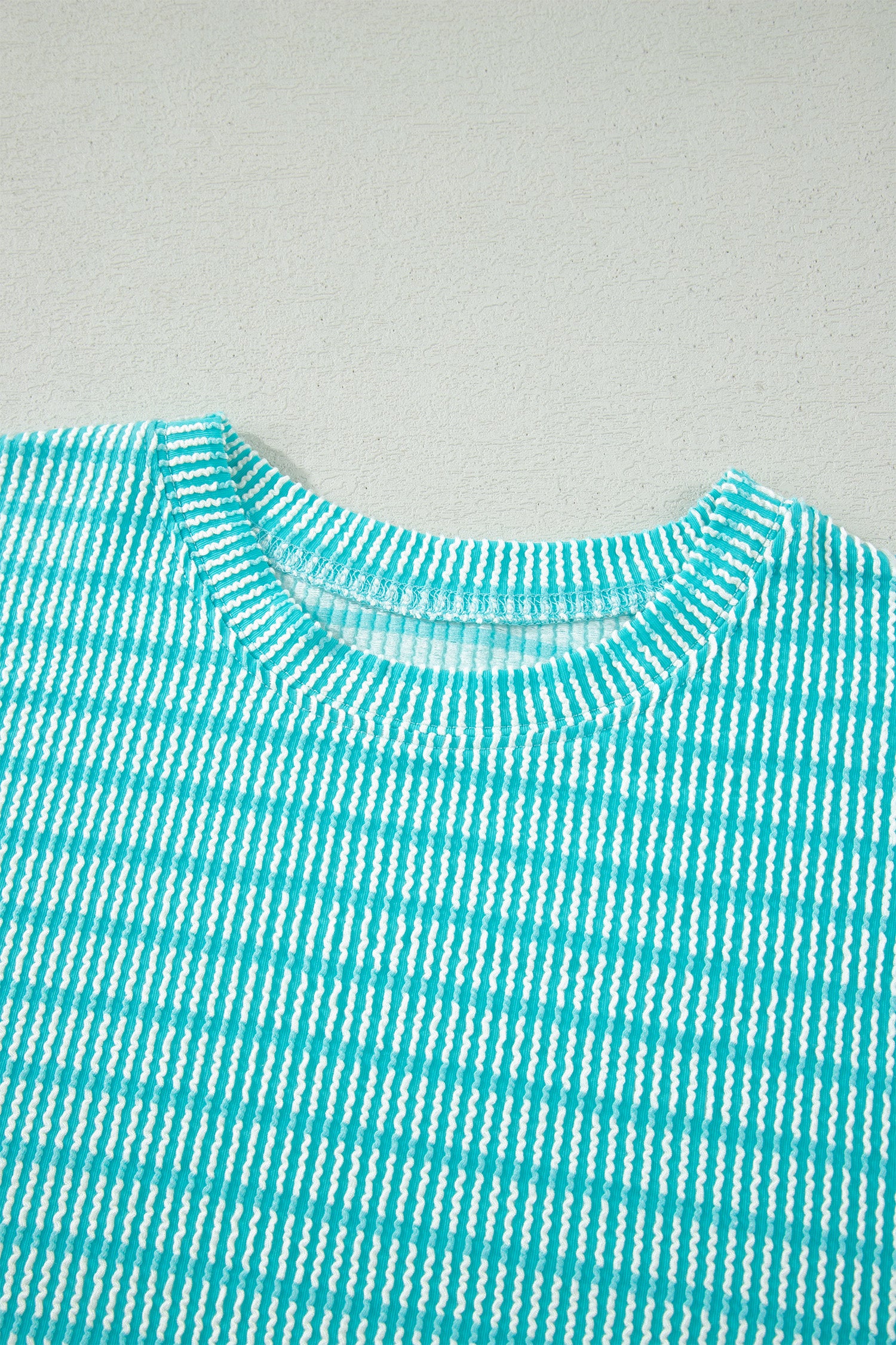 Stripe Raised Rib Loose Tee & Drawstring Elastic Waist Shorts Set