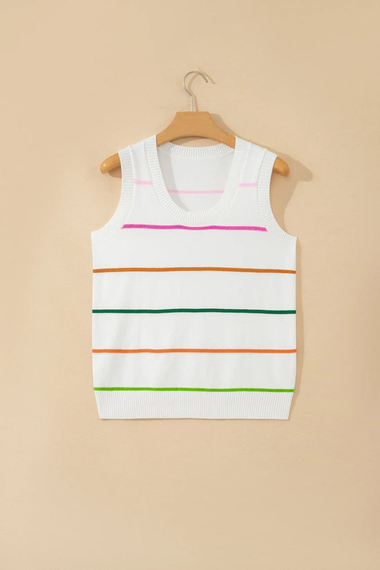 Women’s stripe ribbed knit sleeveless sweater vest tank top sweaters