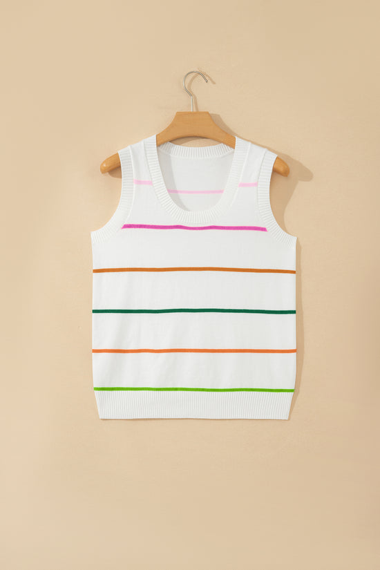 Women's Stripe Ribbed Knit Sleeveless Sweater Vest Tank Top