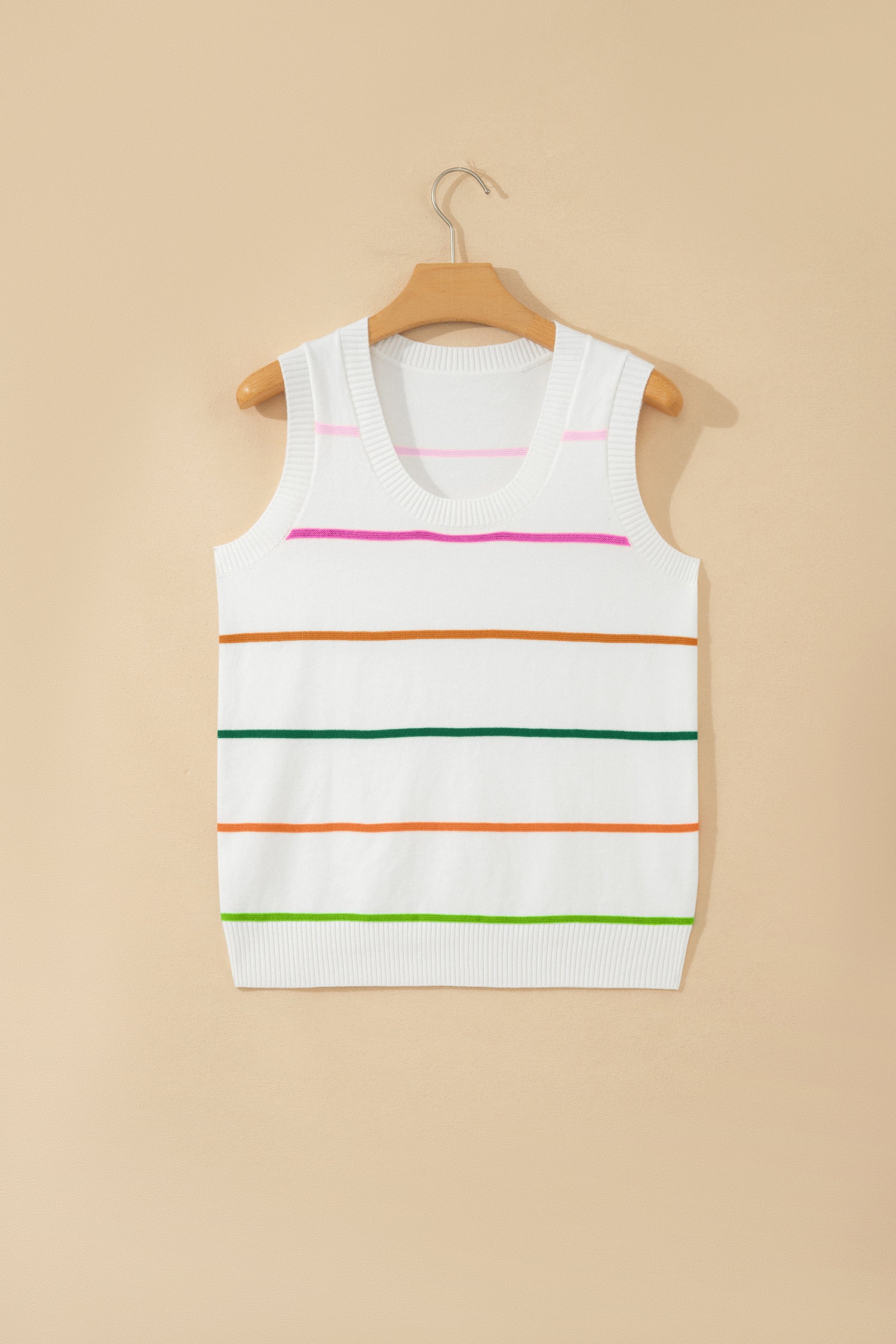 Women's Stripe Ribbed Knit Sleeveless Sweater Vest Tank Top