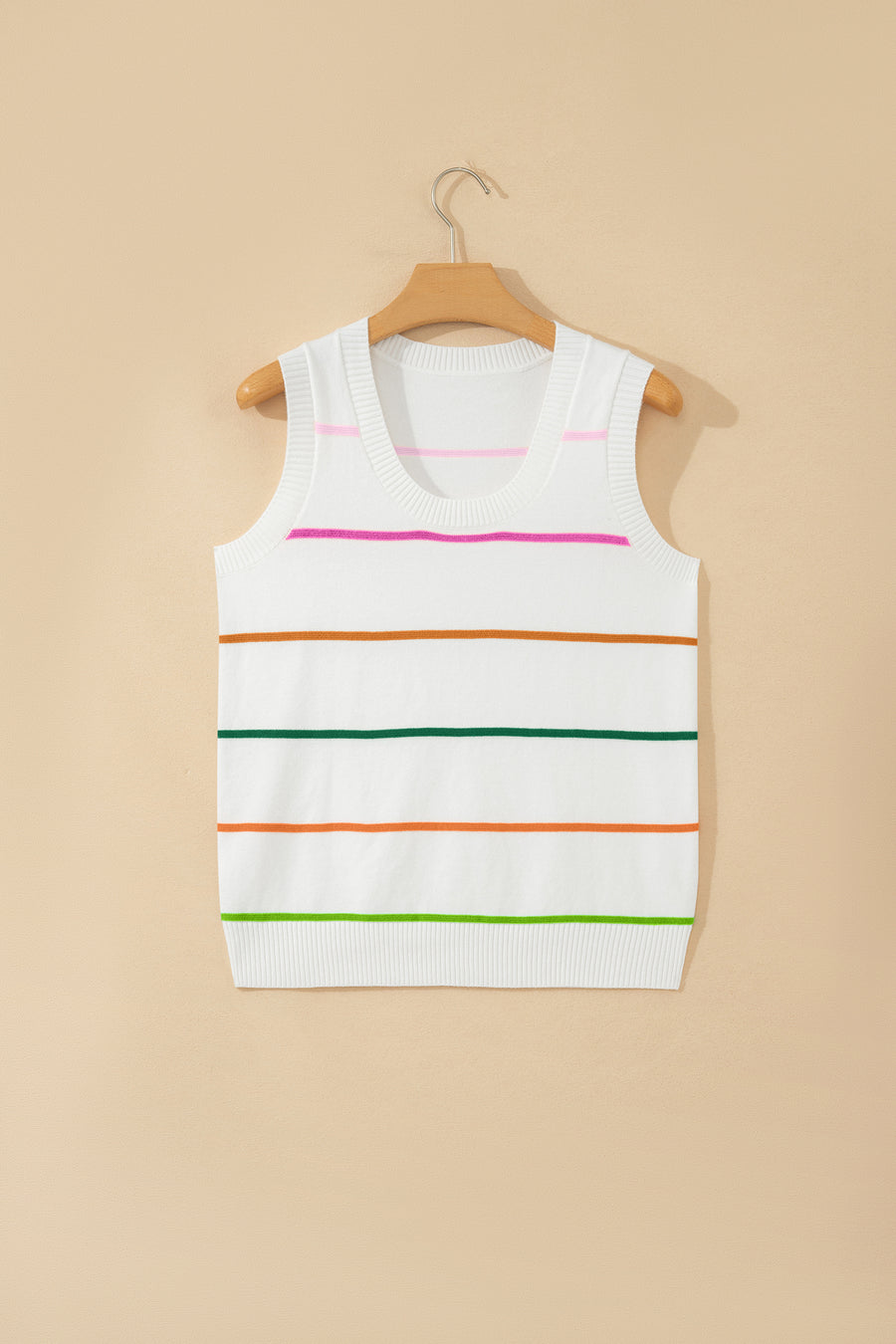 Women's Stripe Ribbed Knit Sleeveless Sweater Vest Tank Top
