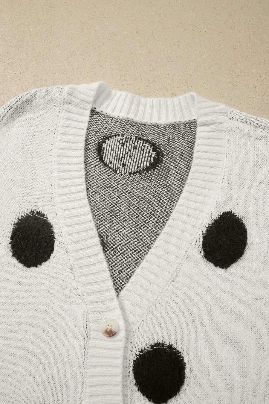 Polka Dot Button Front Oversized V-Neck Cardigan