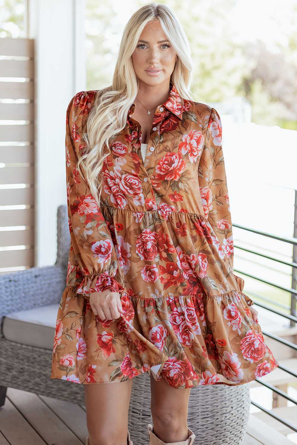 Retro Floral Ruffle Mini Dress