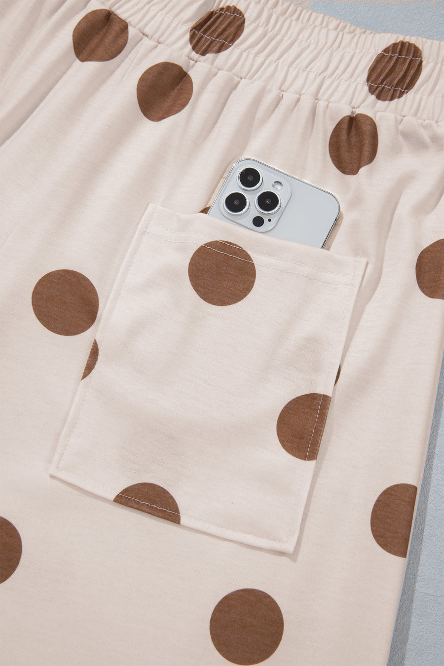Brown Polka Dot Wide Leg Elastic Waist Casual Pants Women UK