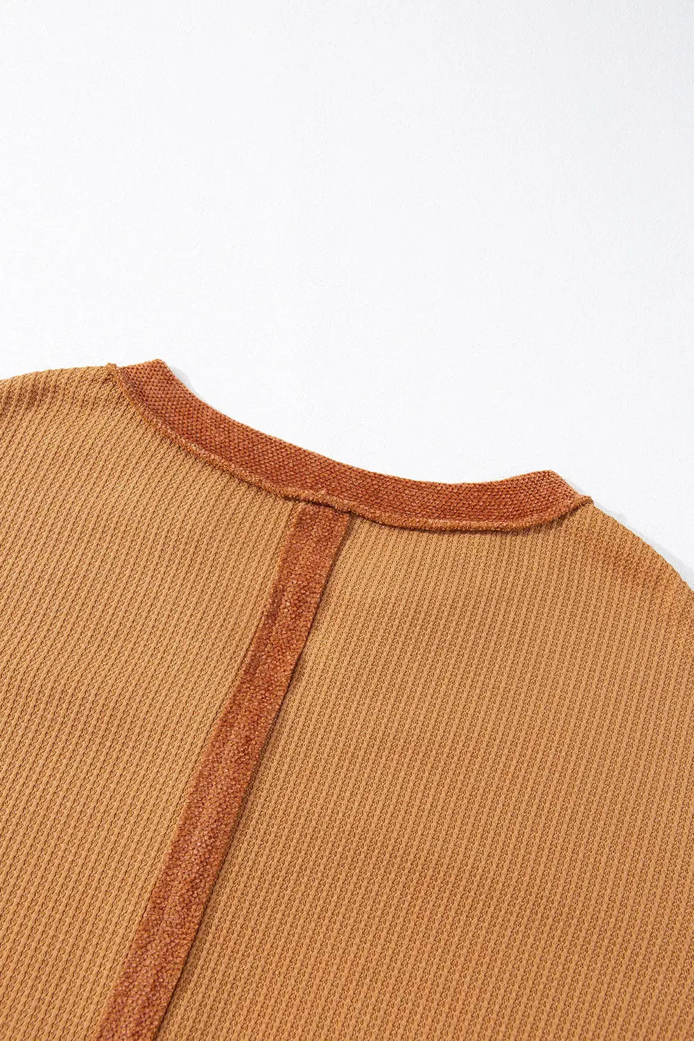 Contrast waffle knit henley top clothing tops