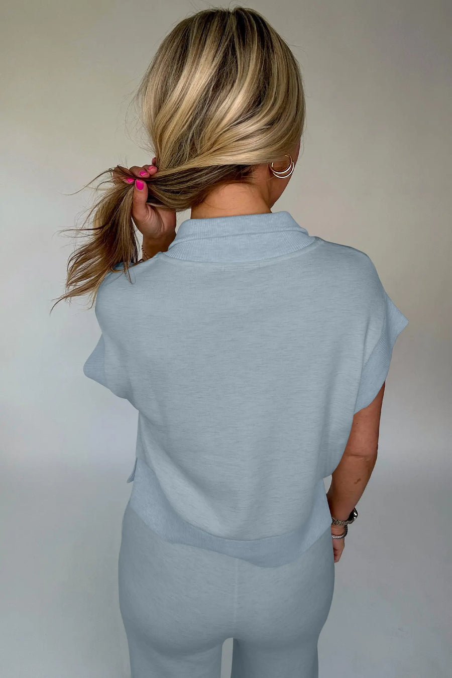Half zip polo tee & casual pant set two piece short sleeve co-ord outfit sets