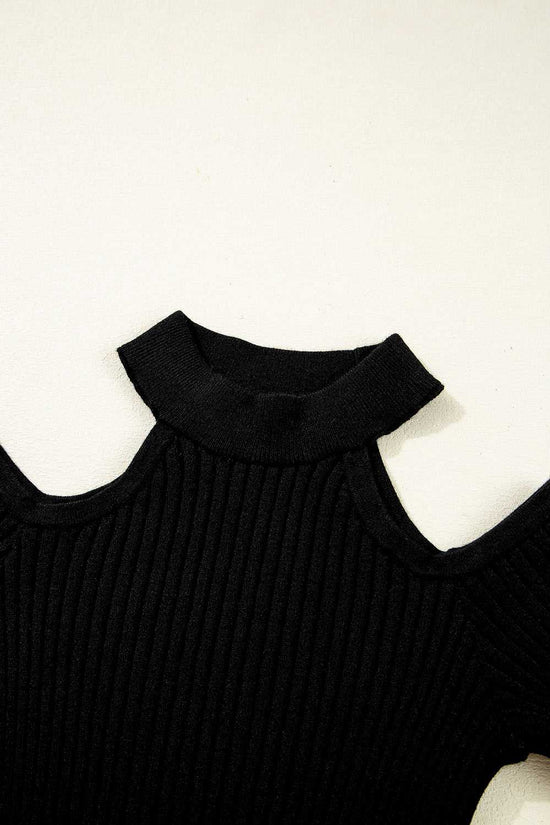 Black Cold Shoulder Choker Neck Sweater