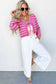 Pink Stripe Crochet Cropped Cardigan