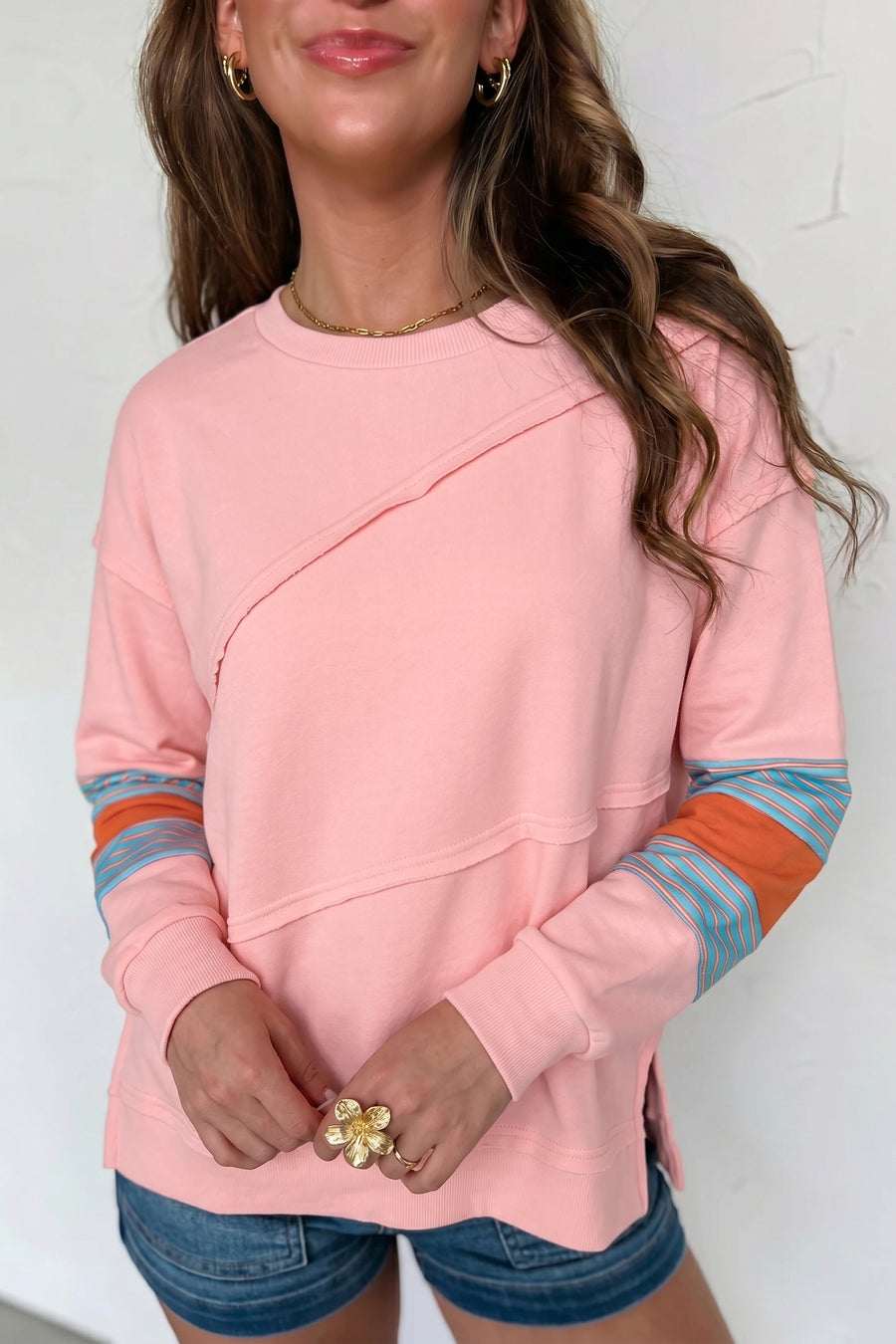 Colorblock Striped Patchwork Long Sleeve Blouse