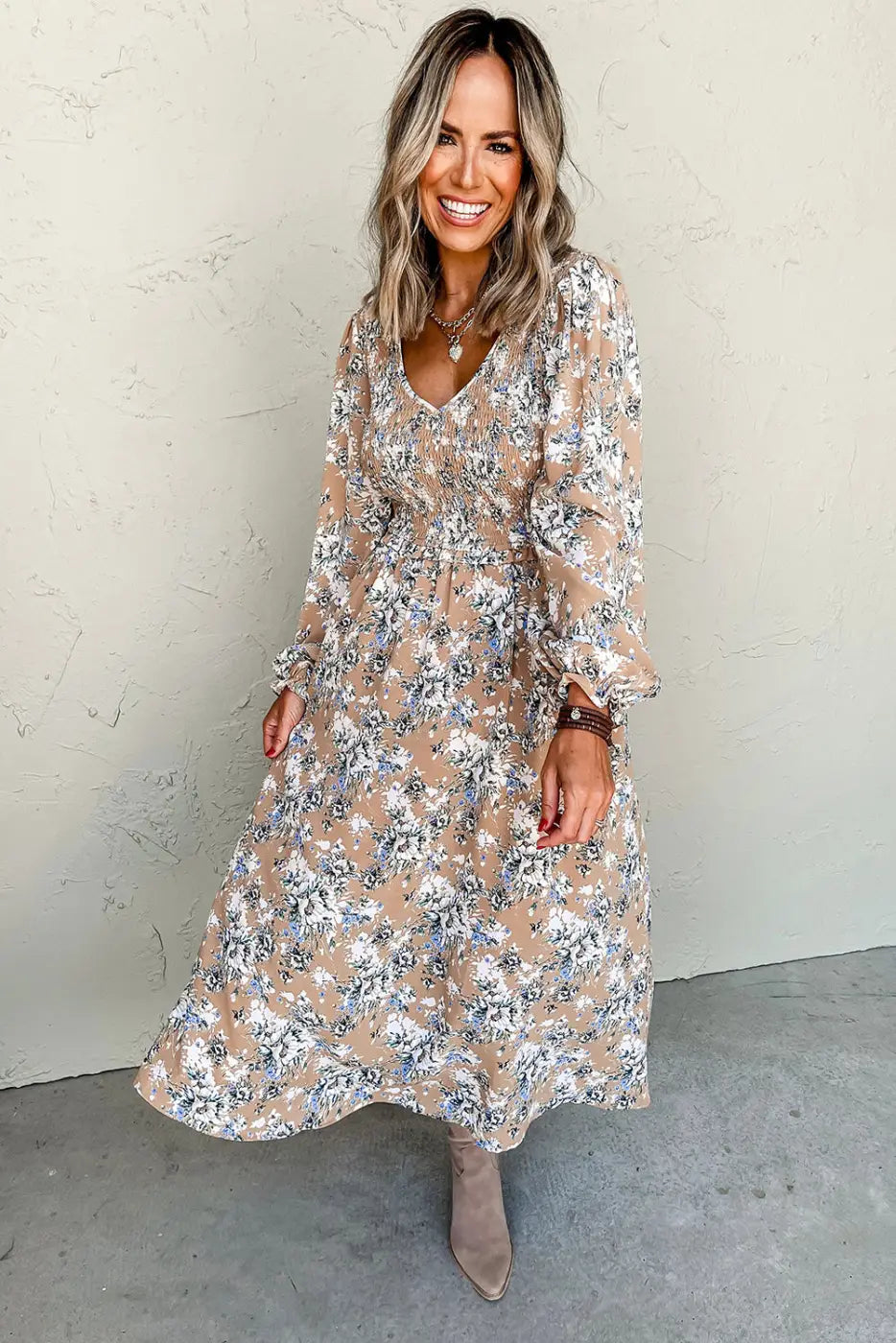 Maple grove floral maxi dress smocked puff sleeve | boho style