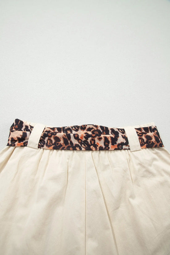 Women’s leopard sash belt pleated high waist wide leg shorts