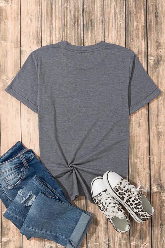 Gray Casual Plain Crew Neck Tee - Fashionfitz