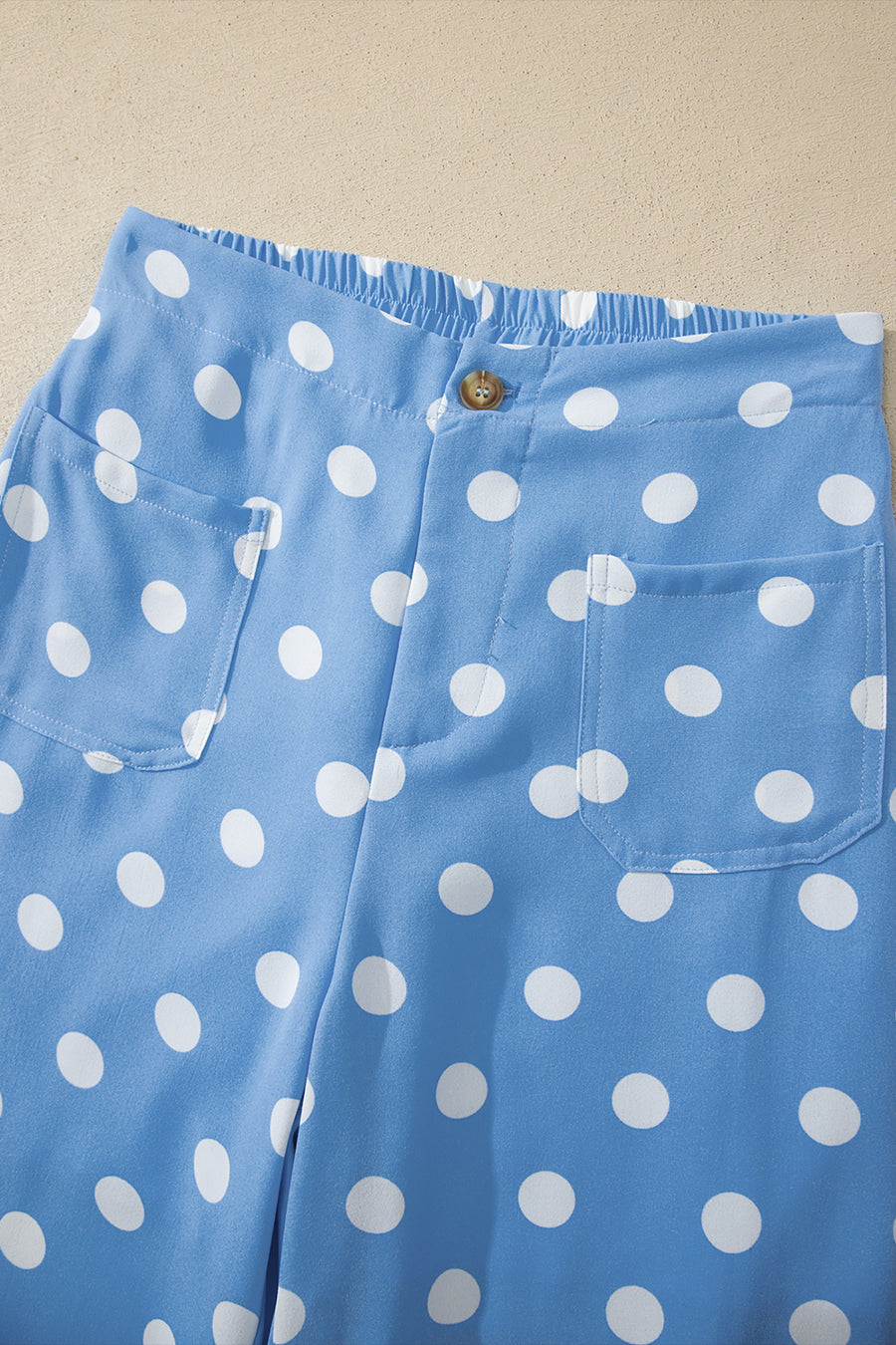 Polka Dot Patched Pocket Elastic Waist Straight Leg Pants