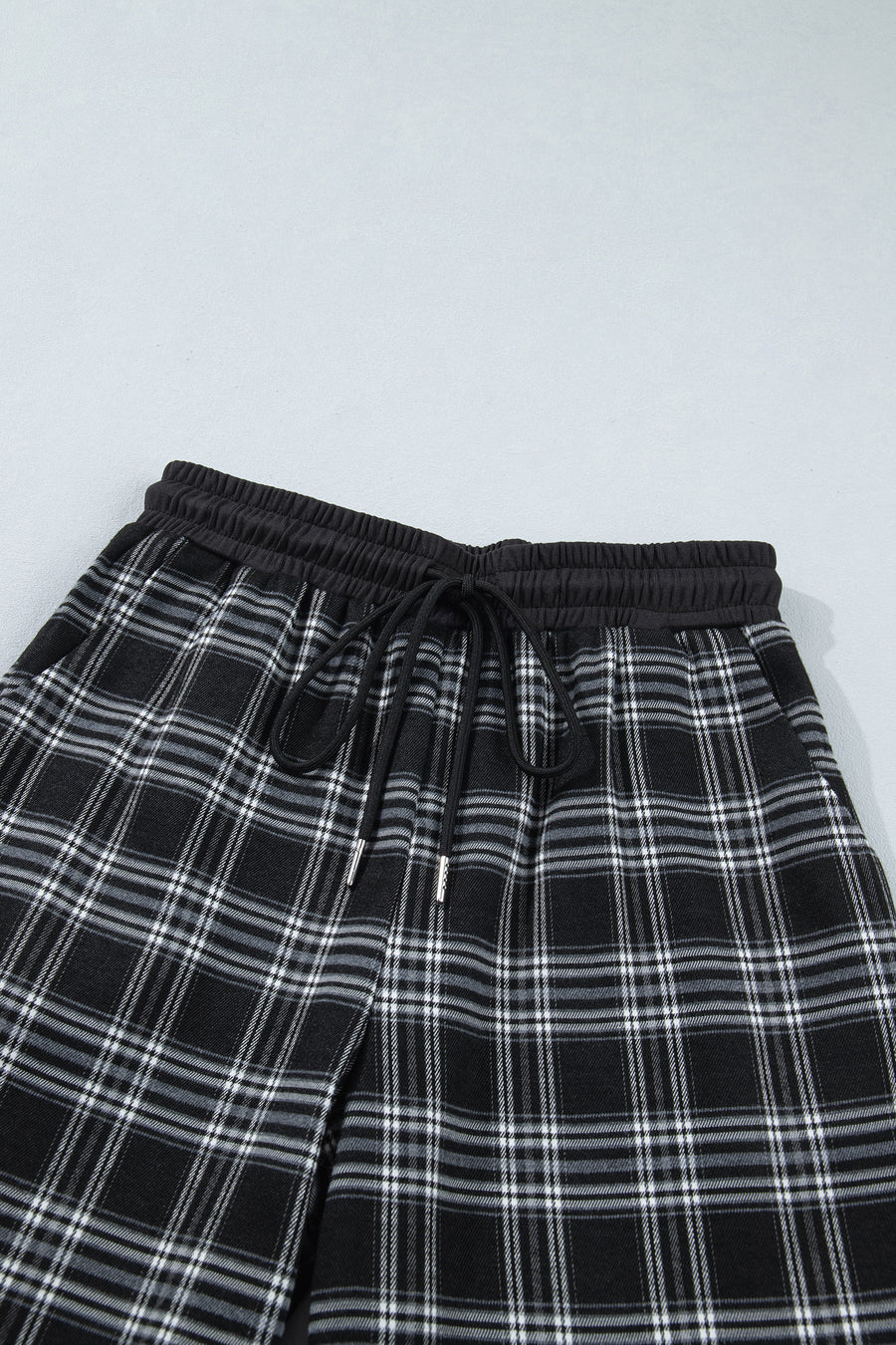 Plaid Contrast Drawstring Waist Wide Leg Trousers