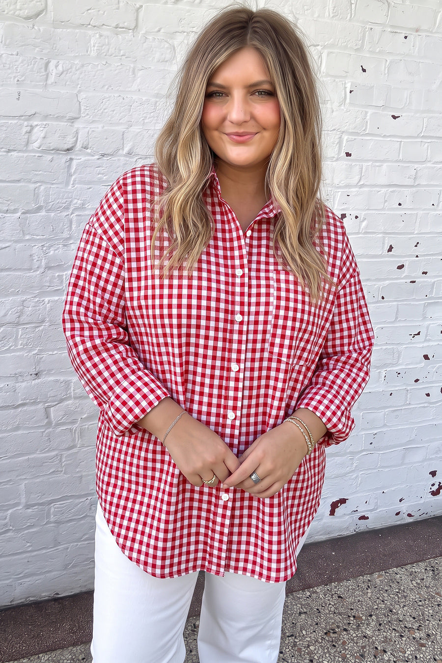 Plaid V Neck Long Sleeve Tunic Loose Fit Plus Size Shirt Women UK