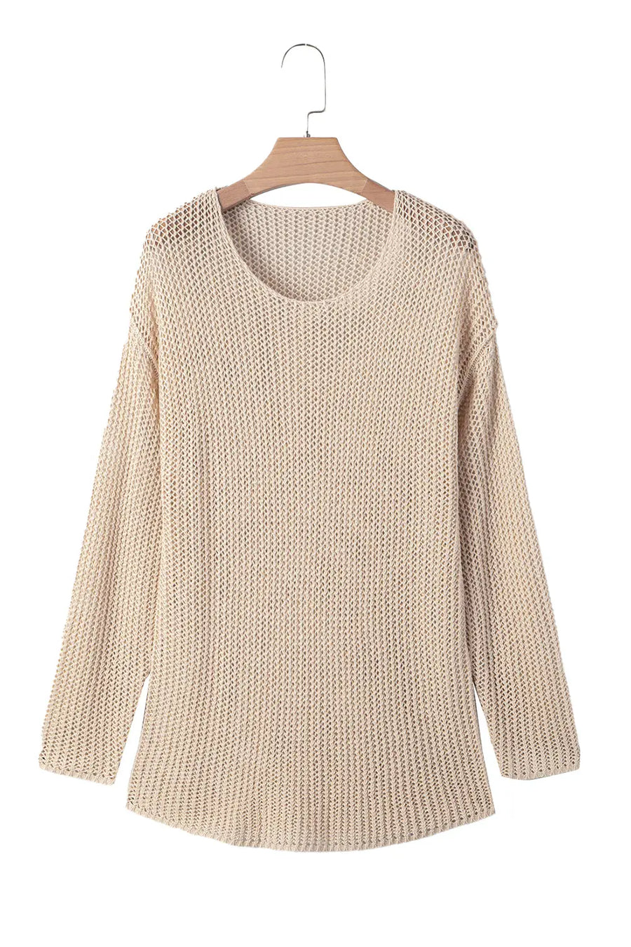 Smoke Gray Open-Knit Crochet Long Sleeve Jumper