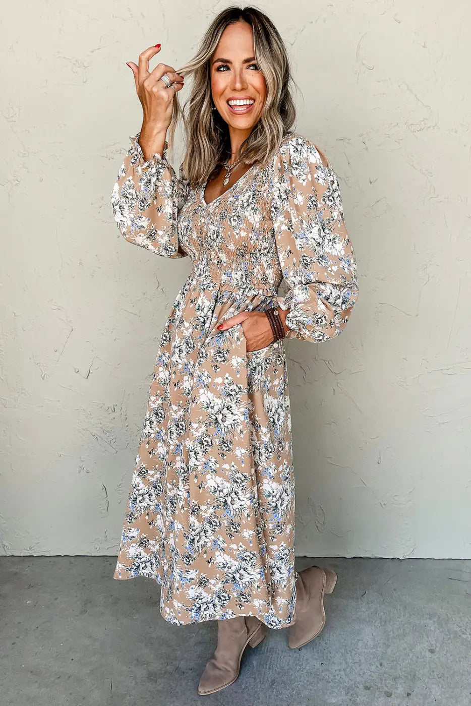 Maple grove floral maxi dress smocked puff sleeve | boho style