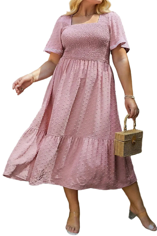 Curve swiss dot smocked midi dress dresses